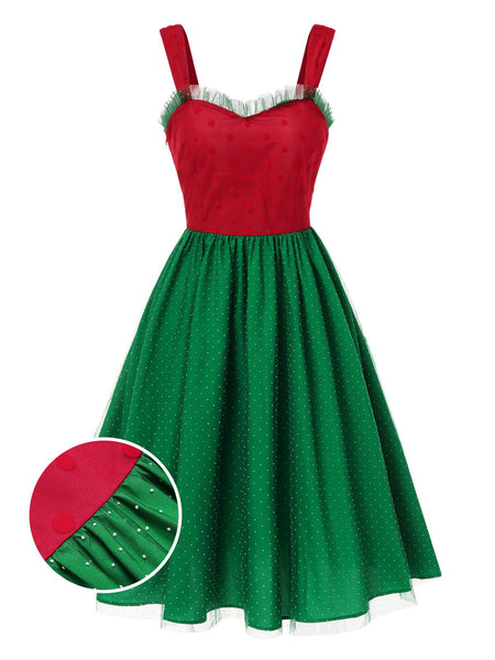 Red & Green 1950s Christmas Polka Dots Dress | Retro Stage Red & Green 1950s Christmas Polka Dots Dress | Retro Stage