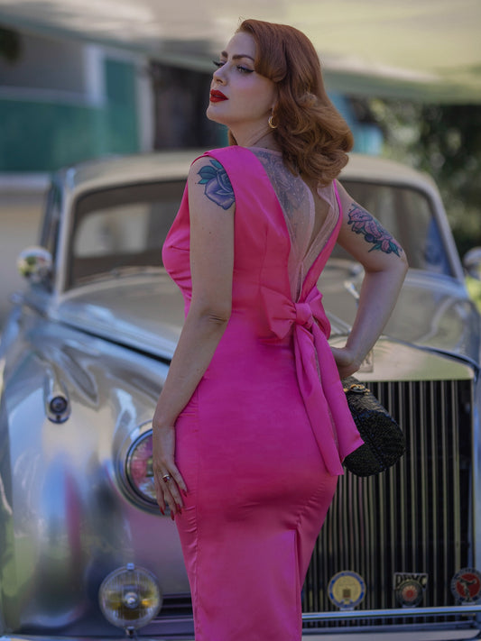 Rose Red 1960s Satin Solid Pencil Dress — vintage elegance for the modern woman