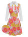 Orange 1960s Lapel Flowers Patchwork Dress