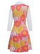 Orange 1960s Lapel Flowers Patchwork Dress