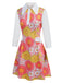 Orange 1960s Lapel Flowers Patchwork Dress