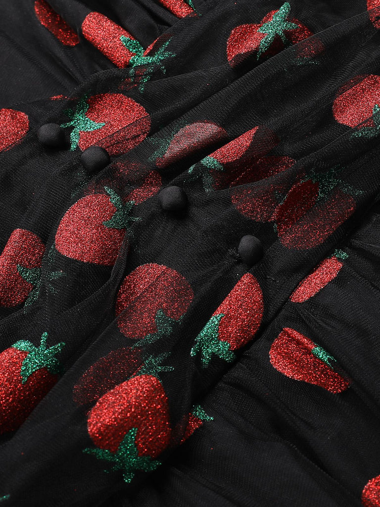 Pink 1950s Strawberry Mesh Swing Dress