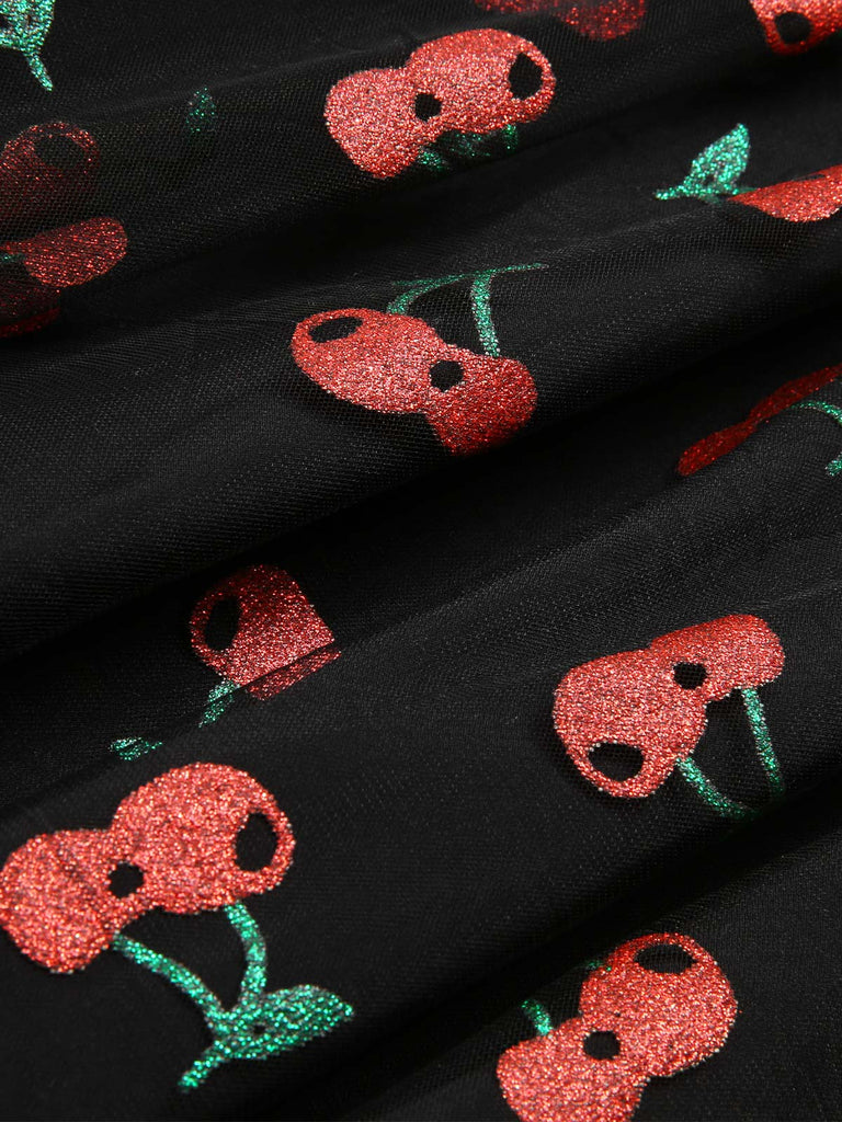 Pink 1950s Strawberry Mesh Swing Dress