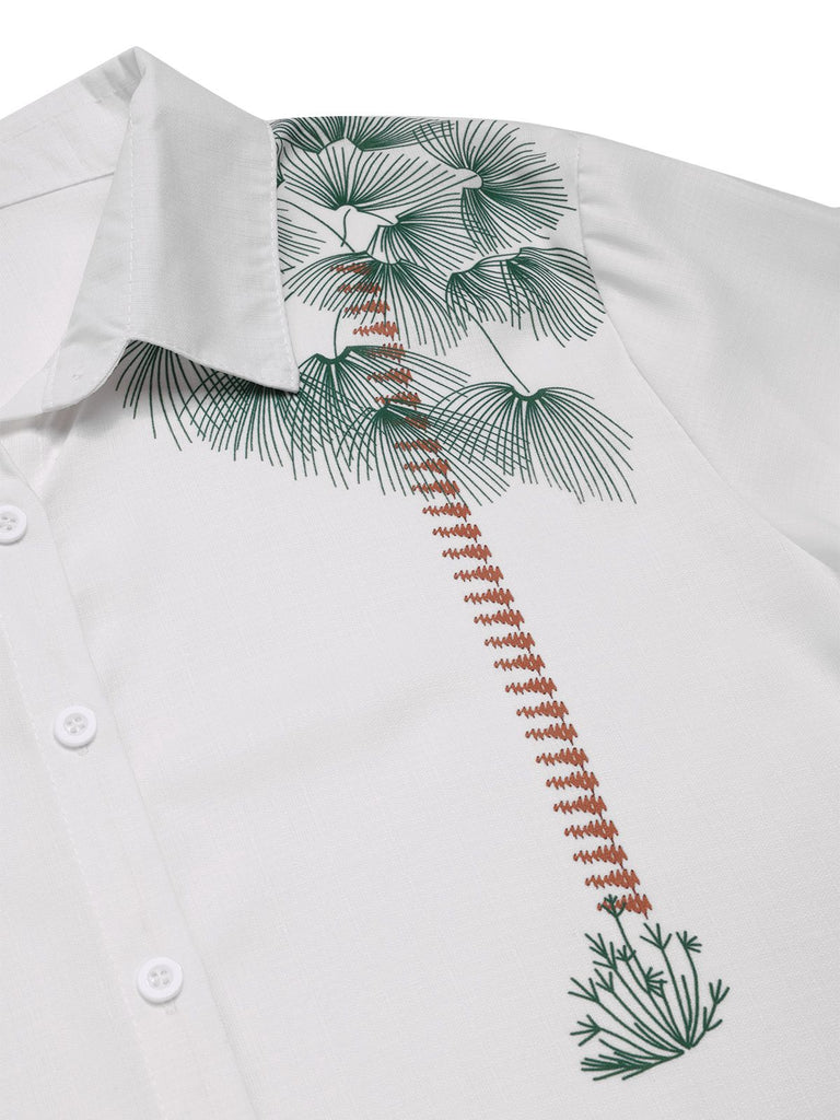 White 1940s Lapel Palm Trees Blouse