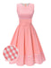 Pink 1950s Gingham Plaid Patchwork Cotton Dress