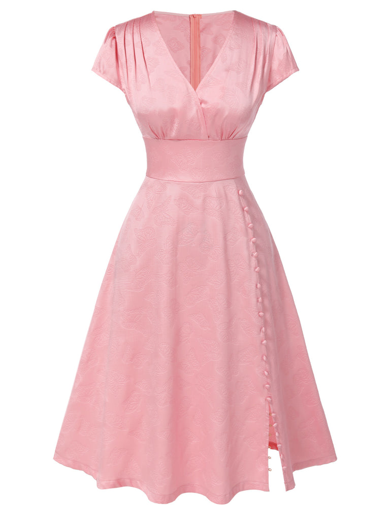 Green 1940s Deep V-Neck Pearl Velvet Dress