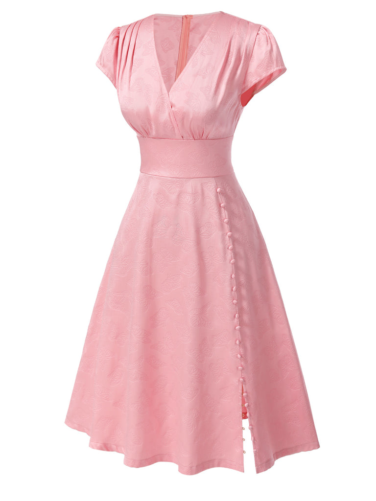 Green 1940s Deep V-Neck Pearl Velvet Dress