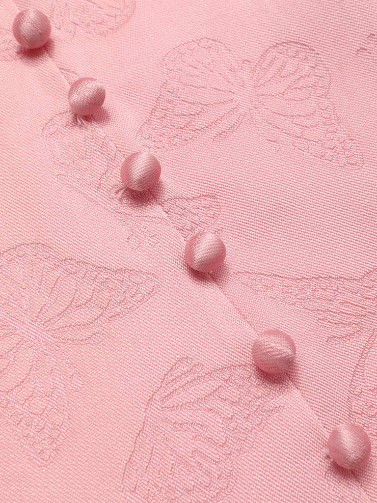 Pink 1940s Deep V-Neck Butterfly Satin Dress