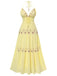 Yellow 1930s V-Neck Embroidered Floral Dress