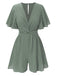 1950s Solid V-Neck Cotton Flounce Sleeve Romper