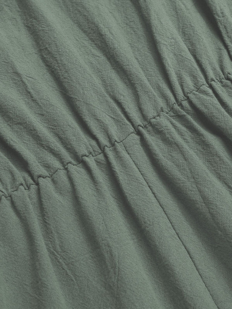 1950s Solid V-Neck Cotton Flounce Sleeve Romper