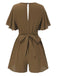 1950s Solid V-Neck Cotton Flounce Sleeve Romper
