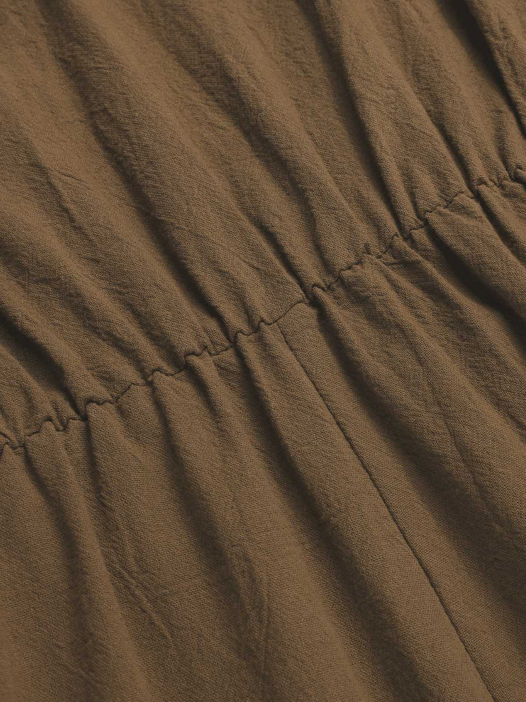 1950s Solid V-Neck Cotton Flounce Sleeve Romper