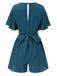 1950s Solid V-Neck Cotton Flounce Sleeve Romper