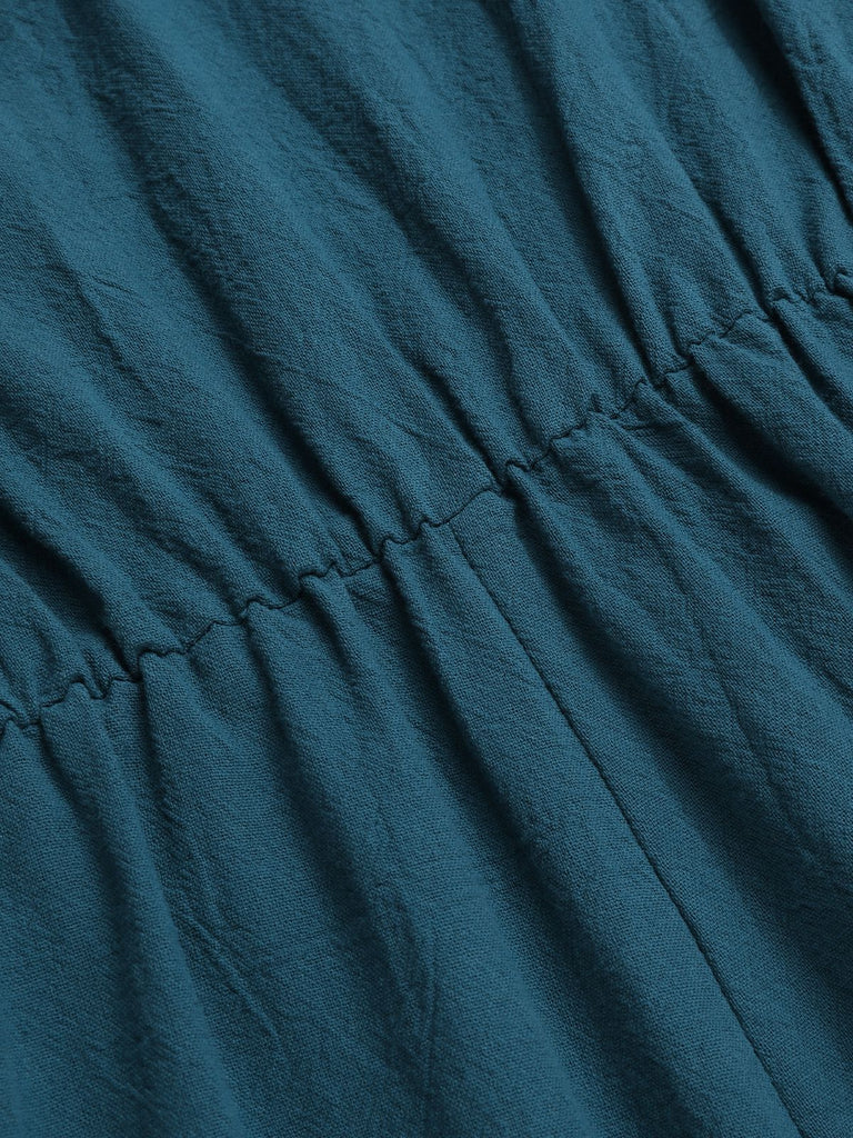 1950s Solid V-Neck Cotton Flounce Sleeve Romper