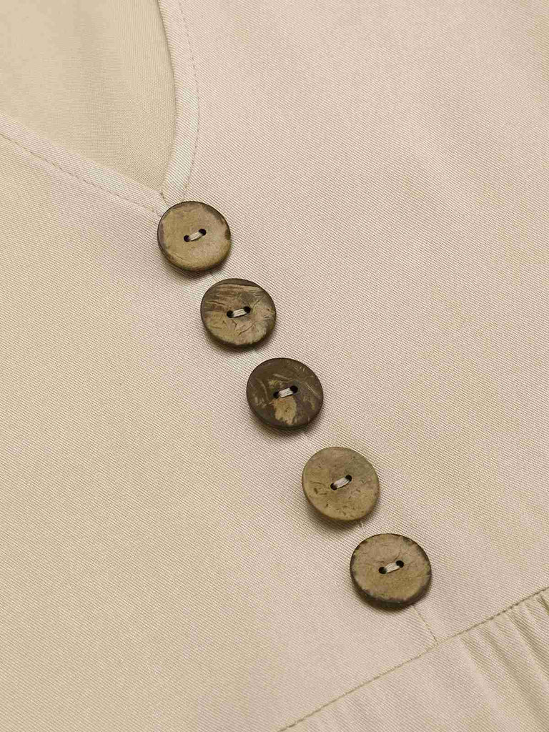 Cream 1940s Button Sleeveless Tiered Dress