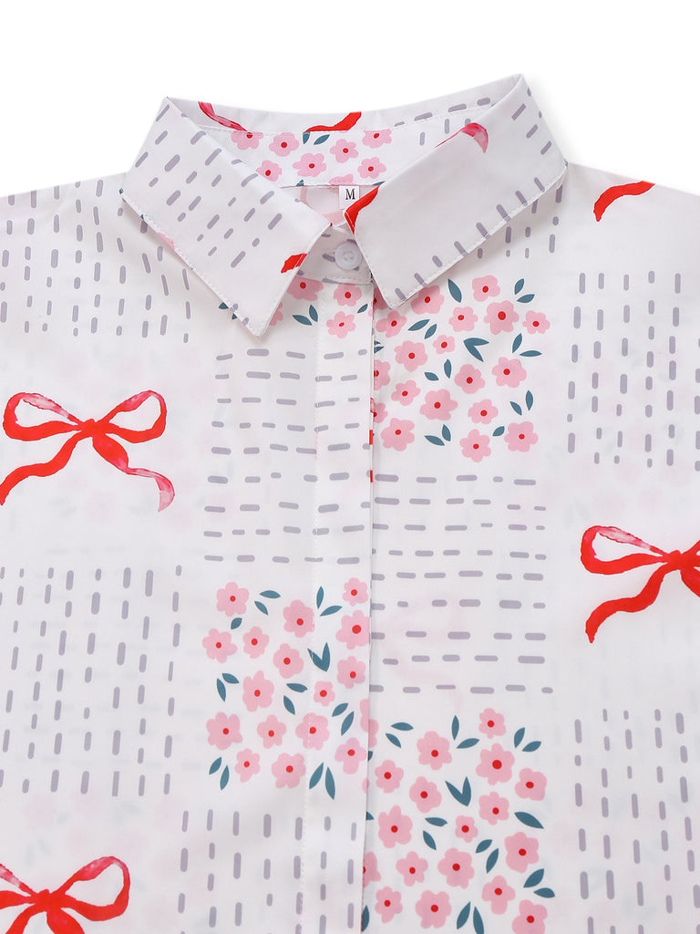 Pink 1950s Bow & Floral Belted Lapel Romper