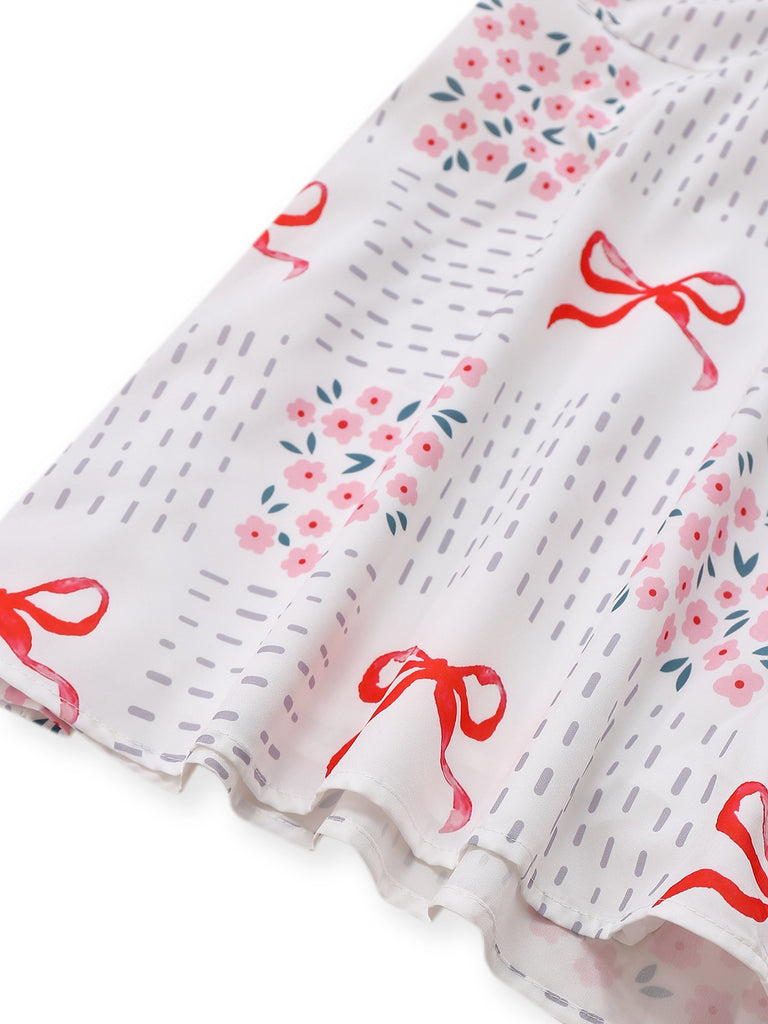 Pink 1950s Bow & Floral Belted Lapel Romper