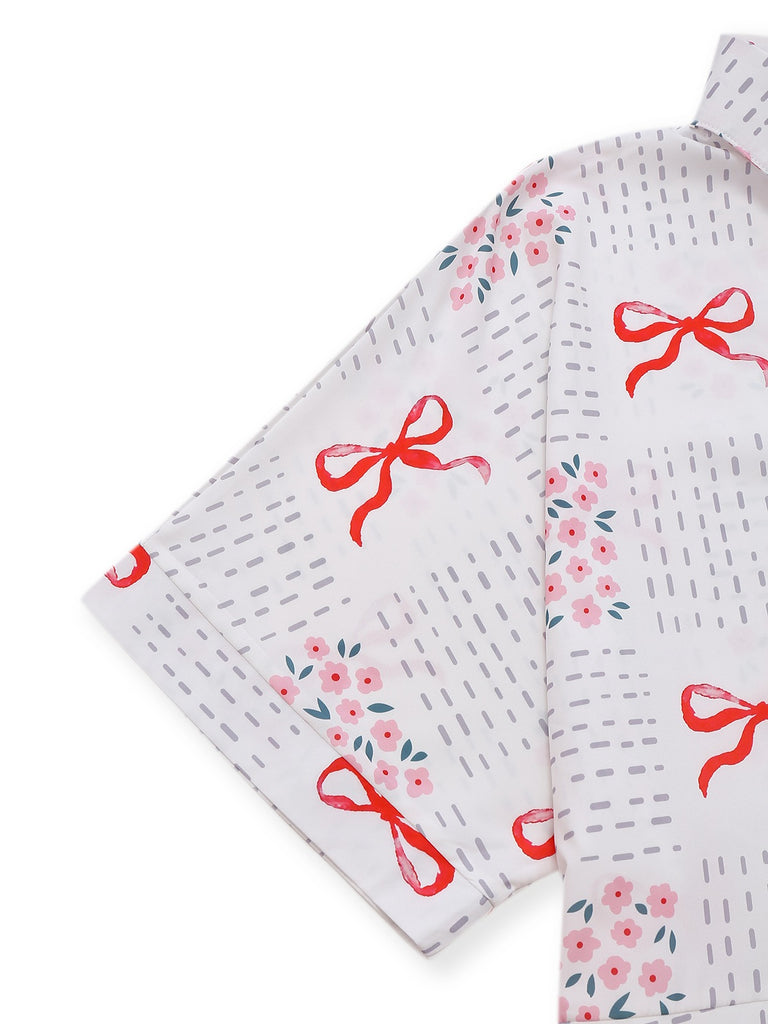 Pink 1950s Bow & Floral Belted Lapel Romper