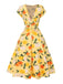 Yellow 1950s Hydrangea Floral Ruched Dress