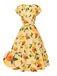 Yellow 1950s Hydrangea Floral Ruched Dress