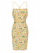 Yellow 1960s Back Lace-Up Ruched Floral Dress