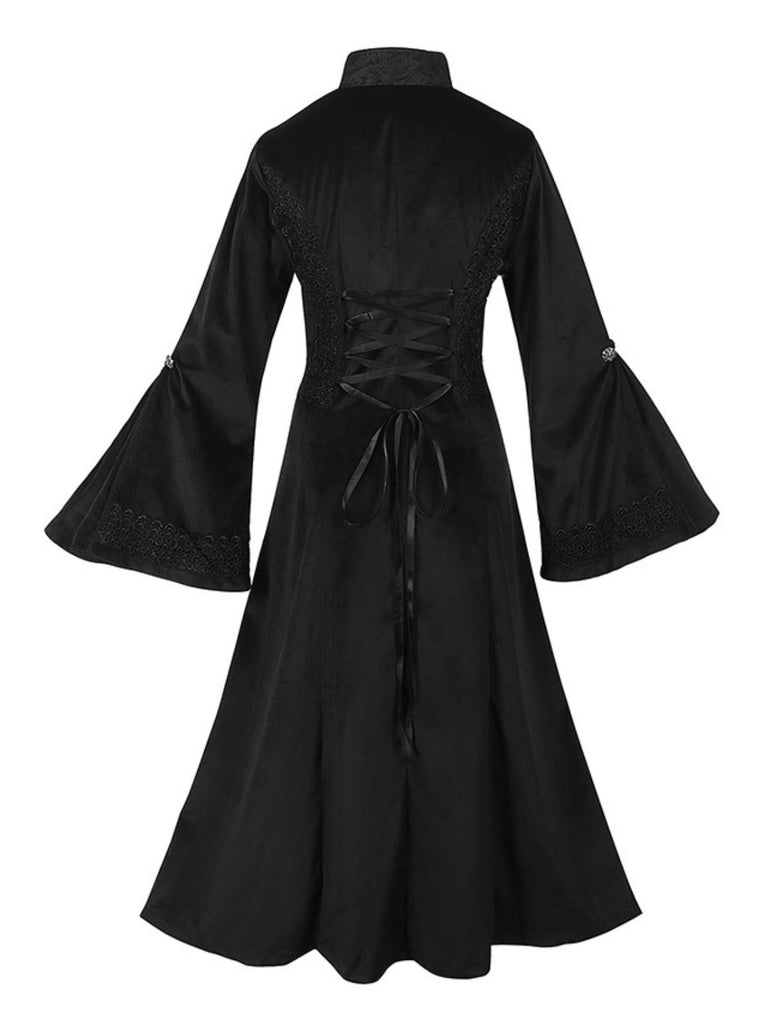 Black 1950s Gothic Lapel Bell Sleeve Lace Coat
