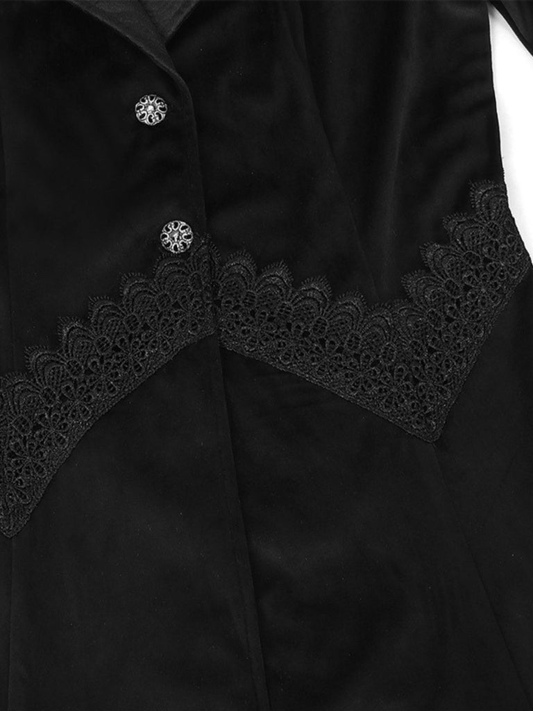 Black 1950s Gothic Lapel Bell Sleeve Lace Coat