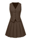 2PCS 1960s Solid Buttons Vest & Pleated Skirt