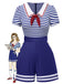 Blue 1950s Cotton Cravat Nautical Stripe Romper