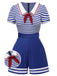 Blue 1950s Cotton Cravat Nautical Stripe Romper