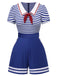 Blue 1950s Cotton Cravat Nautical Stripe Romper