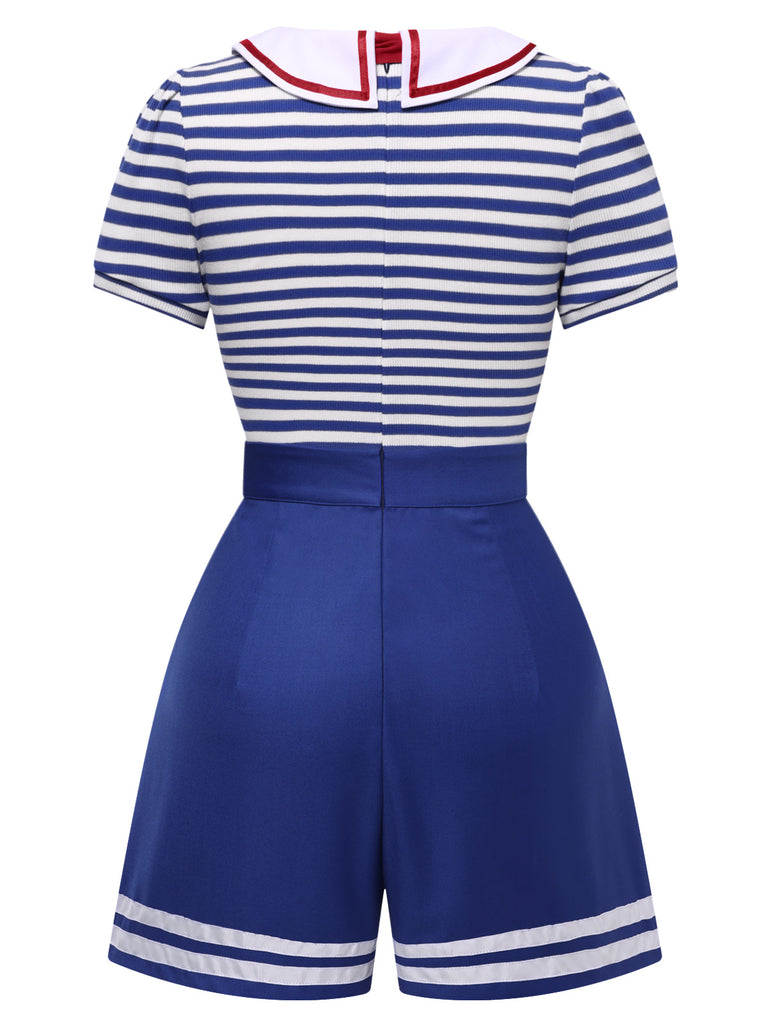 Blue 1950s Cotton Cravat Nautical Stripe Romper