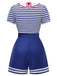 Blue 1950s Cotton Cravat Nautical Stripe Romper