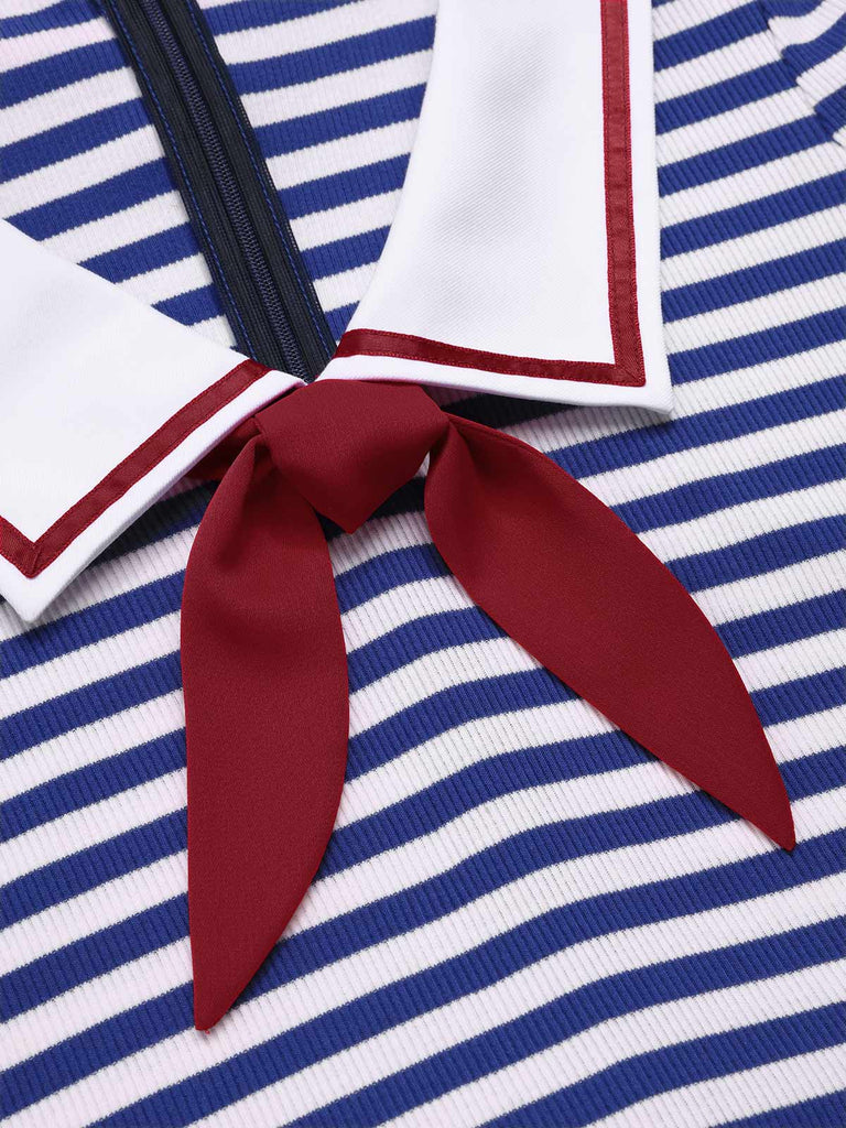 Blue 1950s Cotton Cravat Nautical Stripe Romper