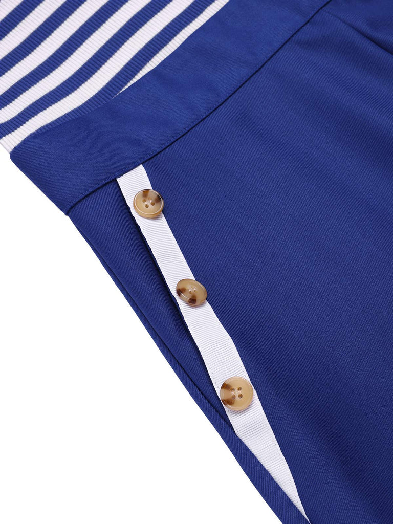 Blue 1950s Cotton Cravat Nautical Stripe Romper