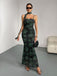 Green 1930s Floral Suspender Fishtail Dress
