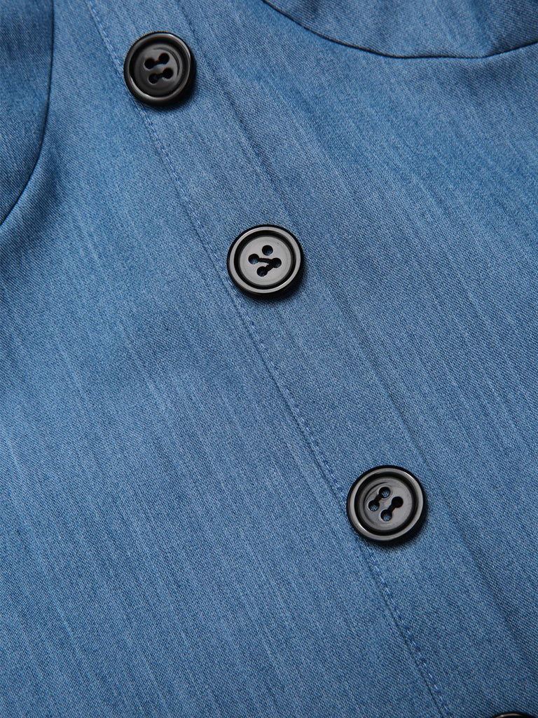 Blue 1950s Denim Polka Dot Mesh Patchwork Dress