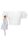 White 1950s Off-Shoulder Puff Pleated Top