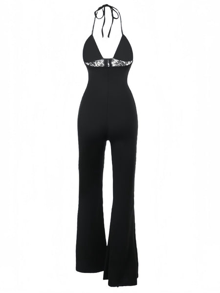 Black 1930s Halter Lace Bell-Bottom Jumpsuit | Retro Stage