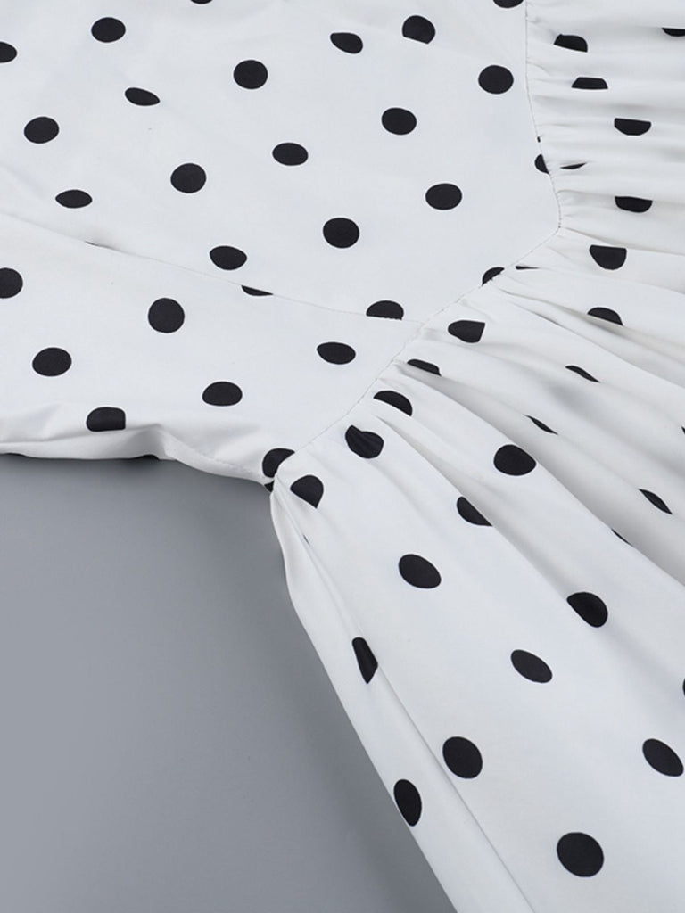 White 1960s Polka Dots Halter Tutu Dress