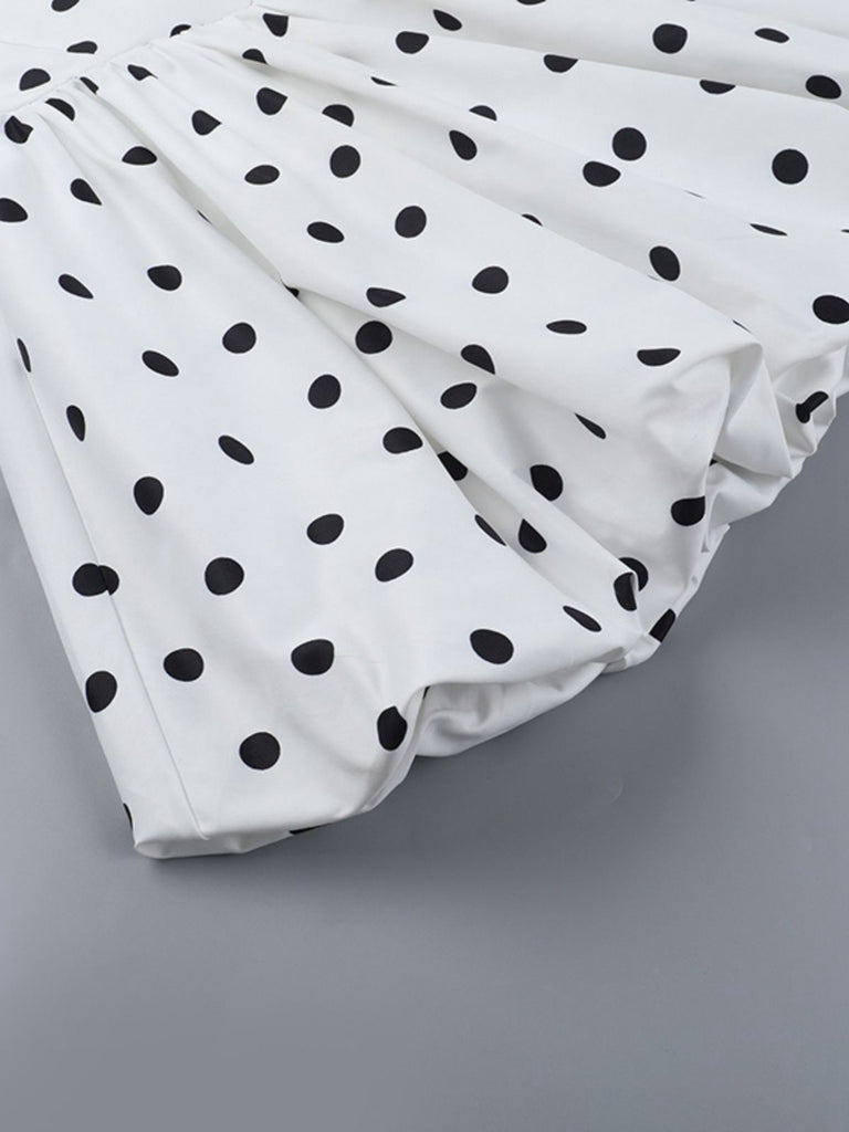 White 1960s Polka Dots Halter Tutu Dress