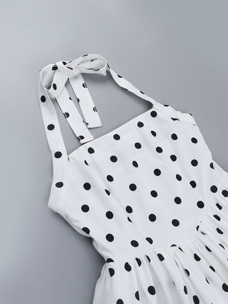 White 1960s Polka Dots Halter Tutu Dress