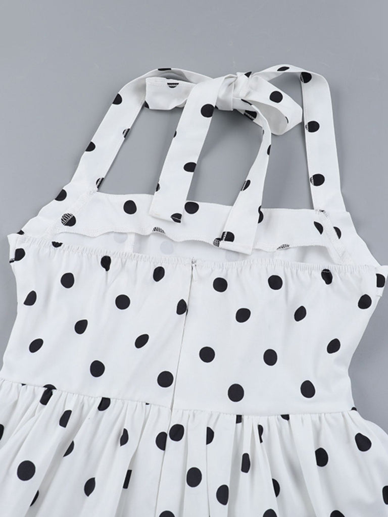 White 1960s Polka Dots Halter Tutu Dress