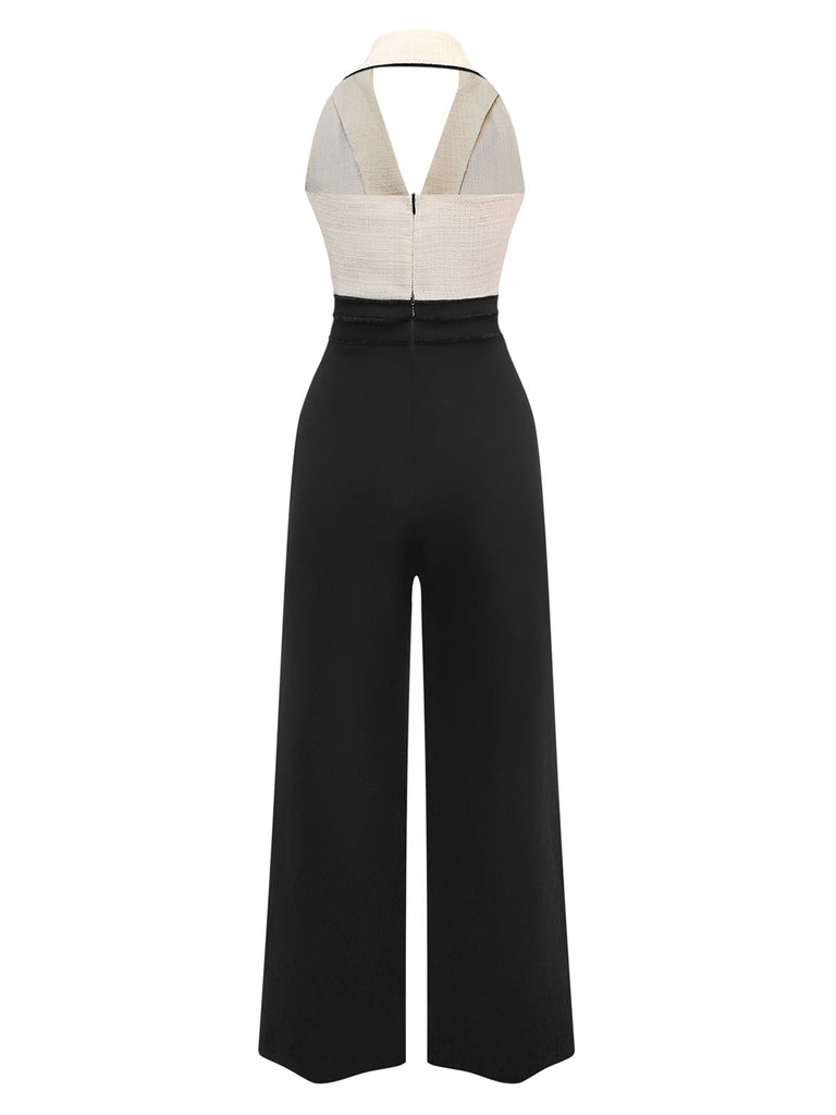 Black & White 1930s Contrast Notched Collar Jumpsuit