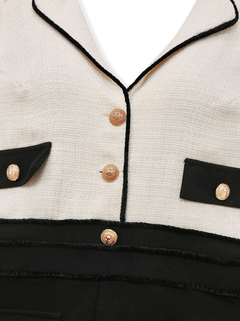 Black & White 1930s Contrast Notched Collar Jumpsuit