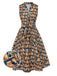 1950s Owl Bookshelf Print Stand Collar Dress
