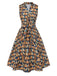 1950s Owl Bookshelf Print Stand Collar Dress