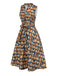 1950s Owl Bookshelf Print Stand Collar Dress