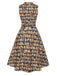 1950s Owl Bookshelf Print Stand Collar Dress